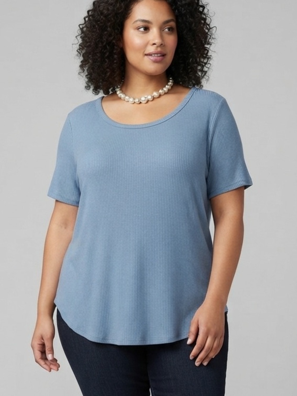 NWT STUDIO Light Blue Ribbed Short Sleeve Tee 3X